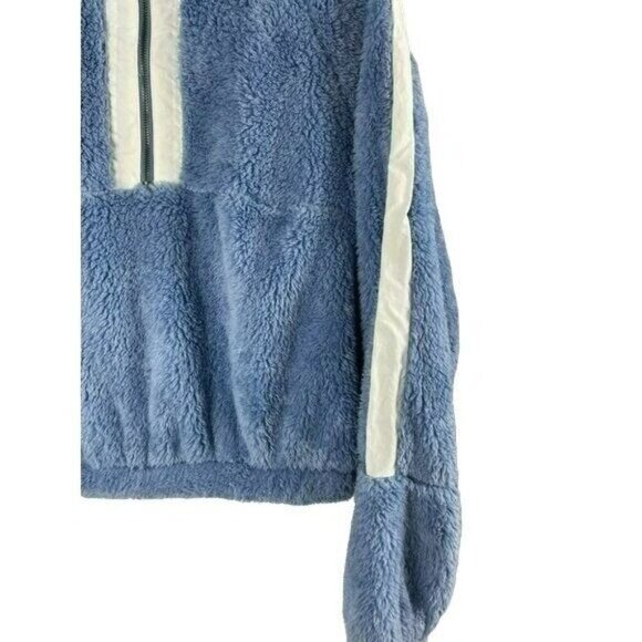 BP Womens Fuzzy Hooded Pullover Sweatshirt Blue & White Size S - Picture 6 of 8